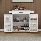 Kitchen Island Rolling Cart with Worktop, Spice Rack, Towel Rack & Drawer, Mobile Trolley Storage Cart for Kitchen Dining Room