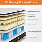 Matelas en mousse à mémoire de forme Gel Queen 14 pouces, fermeté moyenne, matelas pour soulagement de la pression et sommeil frais certifié CertiPUR-US