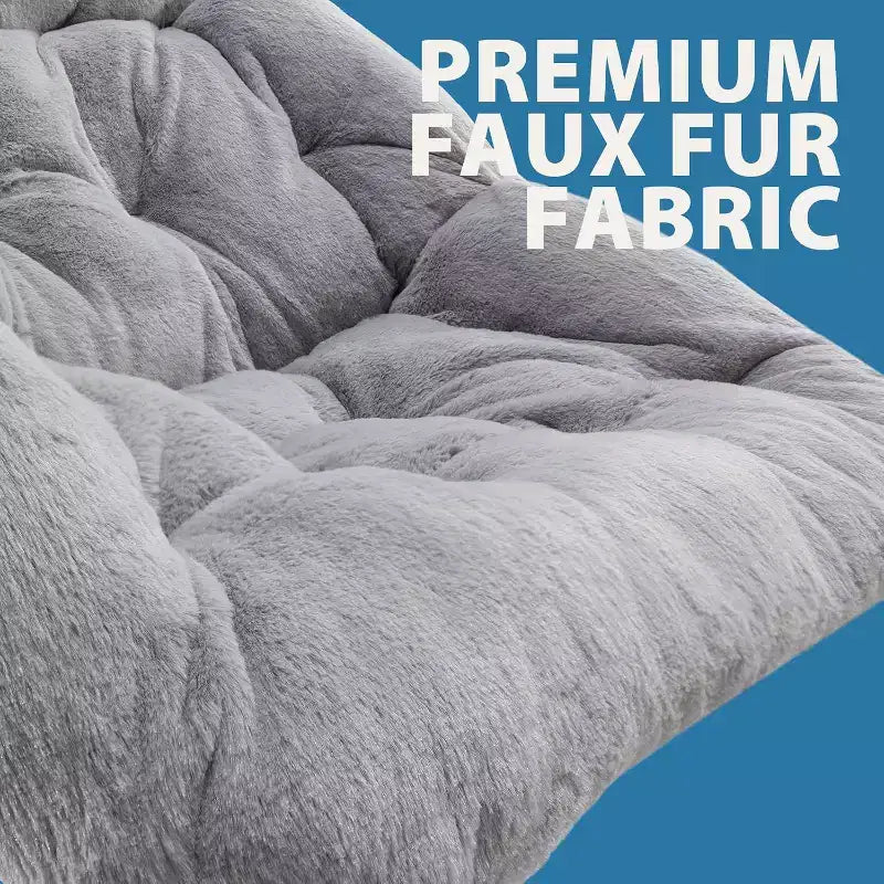 Fauteuil pliant de salon en fausse fourrure douce pour adultes, fauteuil de lecture portable surdimensionné avec cadre en acier au carbone pour chambre, salon, dortoir