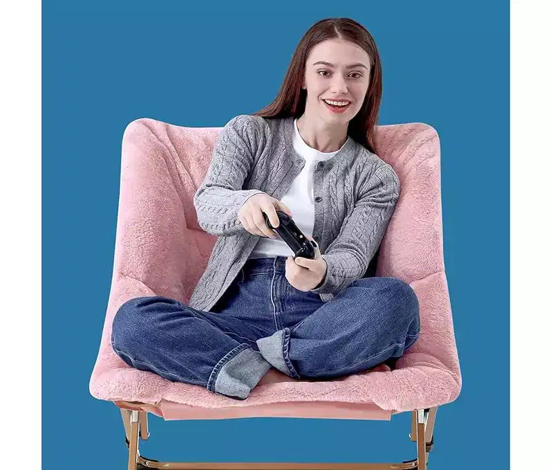 Fauteuil pliant de salon en fausse fourrure douce pour adultes, fauteuil de lecture portable surdimensionné avec cadre en acier au carbone pour chambre, salon, dortoir