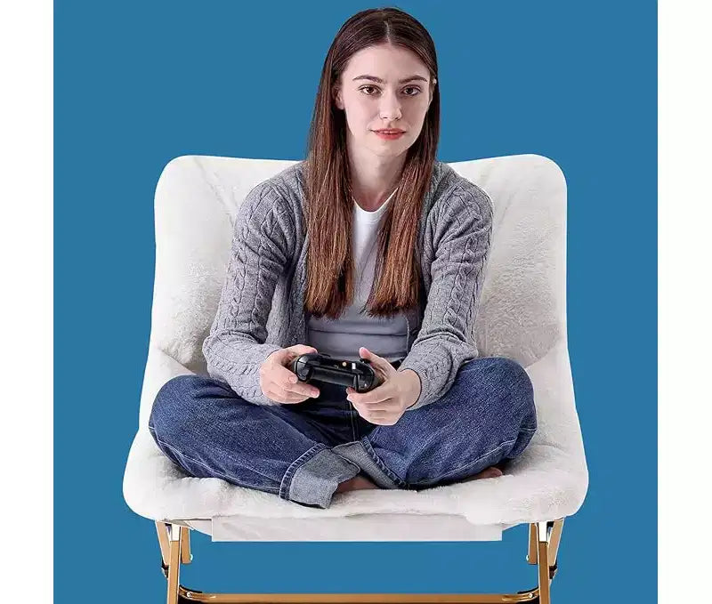 Fauteuil pliant de salon en fausse fourrure douce pour adultes, fauteuil de lecture portable surdimensionné avec cadre en acier au carbone pour chambre, salon, dortoir