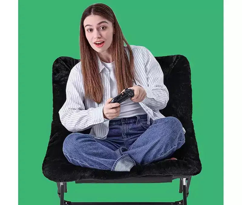 Fauteuil pliant de salon en fausse fourrure douce pour adultes, fauteuil de lecture portable surdimensionné avec cadre en acier au carbone pour chambre, salon, dortoir