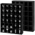 2 Pcs Shot Glass Display Case, Black Wooden Shot Glass Shelf with Removable Shelves, Wall Mounted Shadow Box Thimble Display Case, 30 Slots