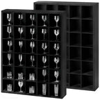 2 Pcs Shot Glass Display Case, Black Wooden Shot Glass Shelf with Removable Shelves, Wall Mounted Shadow Box Thimble Display Case, 30 Slots