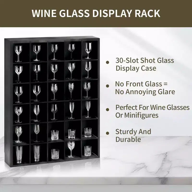 2 vitrines à verres à shot, étagère en bois noir avec étagères amovibles, vitrine murale pour dés à coudre, 30 emplacements