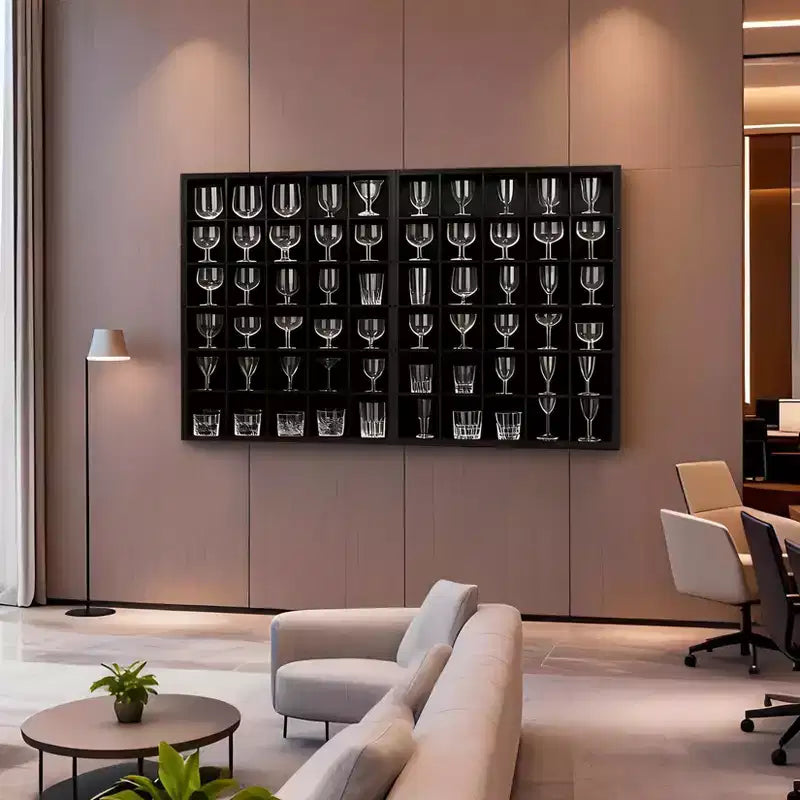 2 vitrines à verres à shot, étagère en bois noir avec étagères amovibles, vitrine murale pour dés à coudre, 30 emplacements