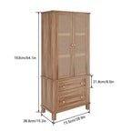COZONY Armoire de cuisine haute 163 cm avec portes en rotin, meuble de rangement avec 2 tiroirs et étagères réglables