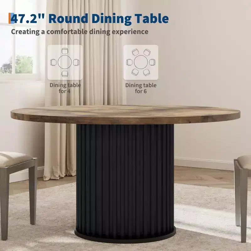 COZONY 47 Round Dining Table for 4-6, Farmhouse Circle Kitchen Table with Waveform Metal Pedestal Base