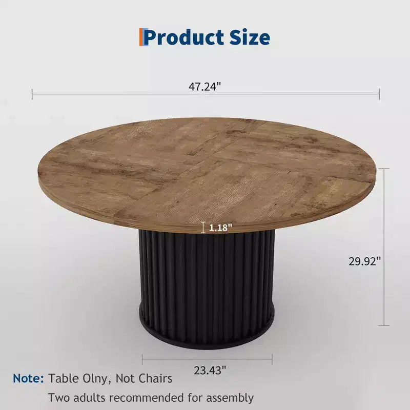 COZONY Table à manger ronde 47 pour 4-6 personnes, Table de cuisine circulaire de style rustique avec pied en métal ondulé