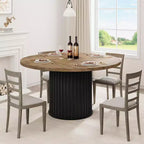 COZONY Table à manger ronde 47 pour 4-6 personnes, Table de cuisine circulaire de style rustique avec pied en métal ondulé