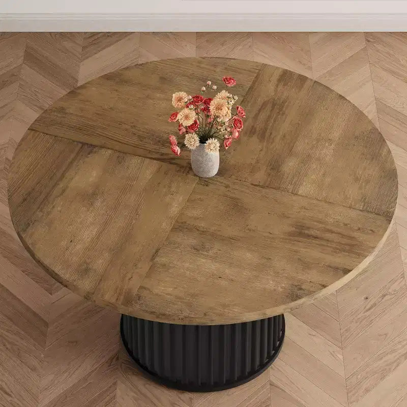 COZONY Table à manger ronde 47 pour 4-6 personnes, Table de cuisine circulaire de style rustique avec pied en métal ondulé