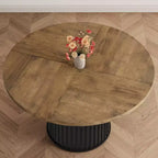 COZONY Table à manger ronde 47 pour 4-6 personnes, Table de cuisine circulaire de style rustique avec pied en métal ondulé