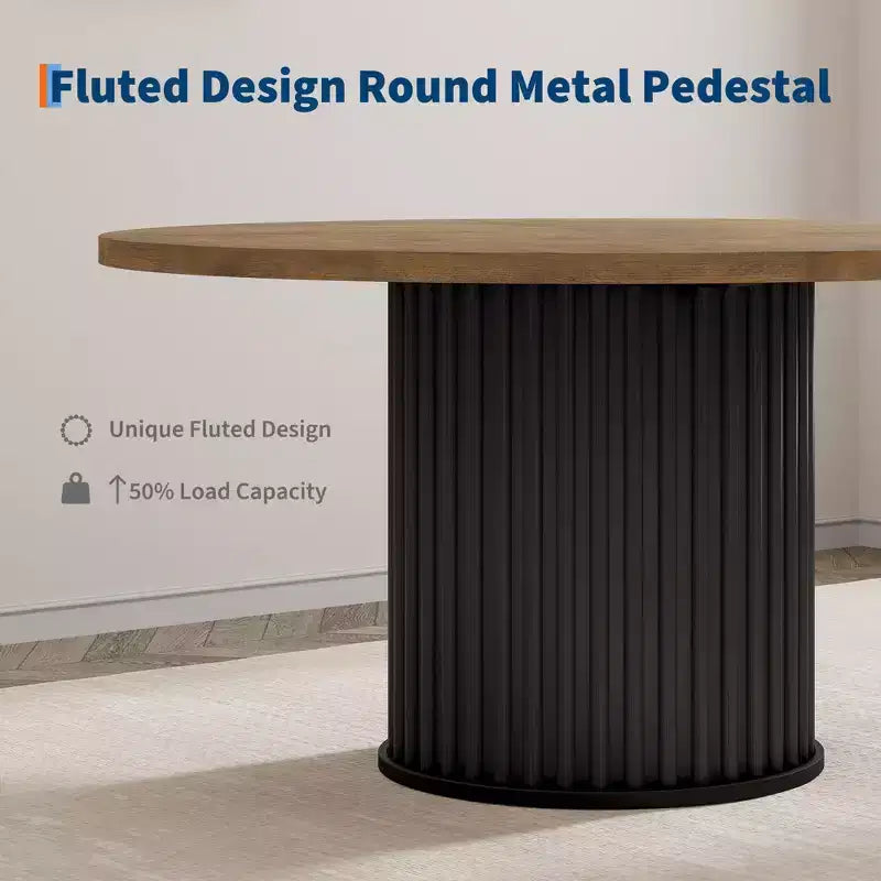 COZONY Table à manger ronde 47 pour 4-6 personnes, Table de cuisine circulaire de style rustique avec pied en métal ondulé