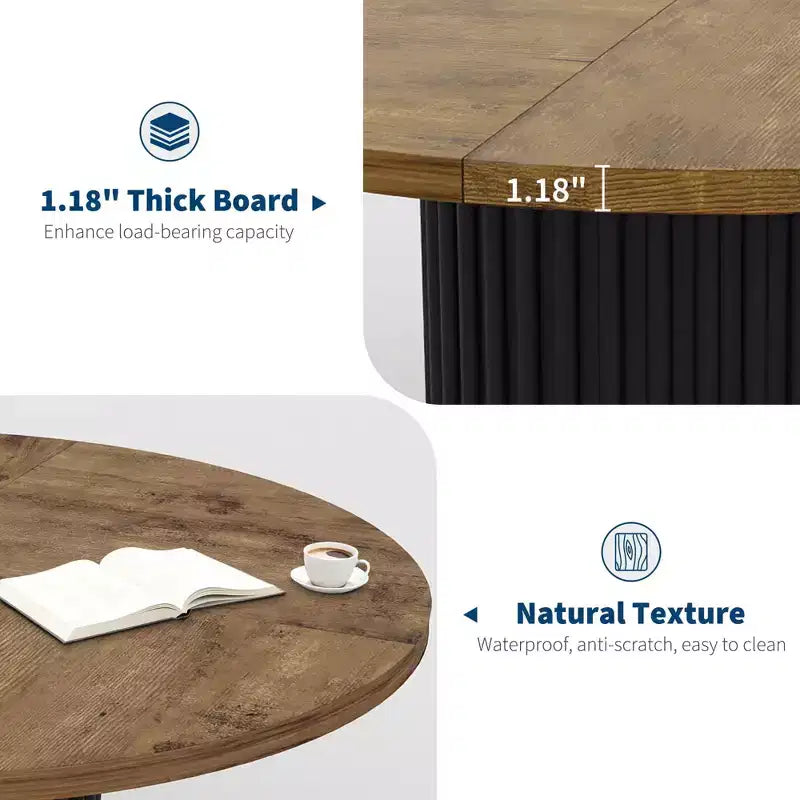 COZONY Table à manger ronde 47 pour 4-6 personnes, Table de cuisine circulaire de style rustique avec pied en métal ondulé
