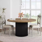 COZONY Table à manger ronde 47 pour 4-6 personnes, Table de cuisine circulaire de style rustique avec pied en métal ondulé