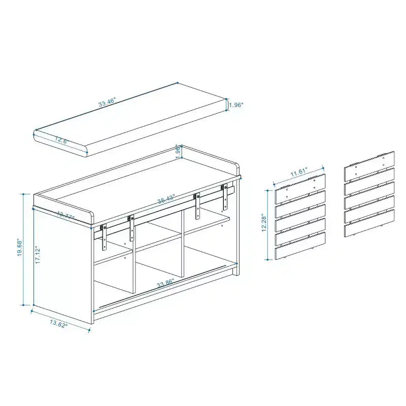 Banc de rangement pour chaussures de ferme avec porte coulissante de style grange et coussin amovible, banc d'entrée/couloir pour chambre à coucher/vestiaire