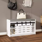 Banc de rangement pour chaussures de ferme avec porte coulissante de style grange et coussin amovible, banc d'entrée/couloir pour chambre à coucher/vestiaire