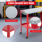 Table de soudage mobile 36 po x 18 po, table d'établi de soudage en acier de 1 200 lb avec 8 fentes pour outils, trous de fixation de 5/8 po, 4 roulettes avec freins et plateau à outils