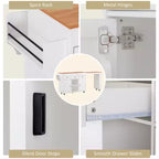 Îlot de cuisine roulant Bestier de 85,5 pouces avec table à manger extensible, prise de courant, 3 tiroirs, 2 portes et étagères latérales ouvertes