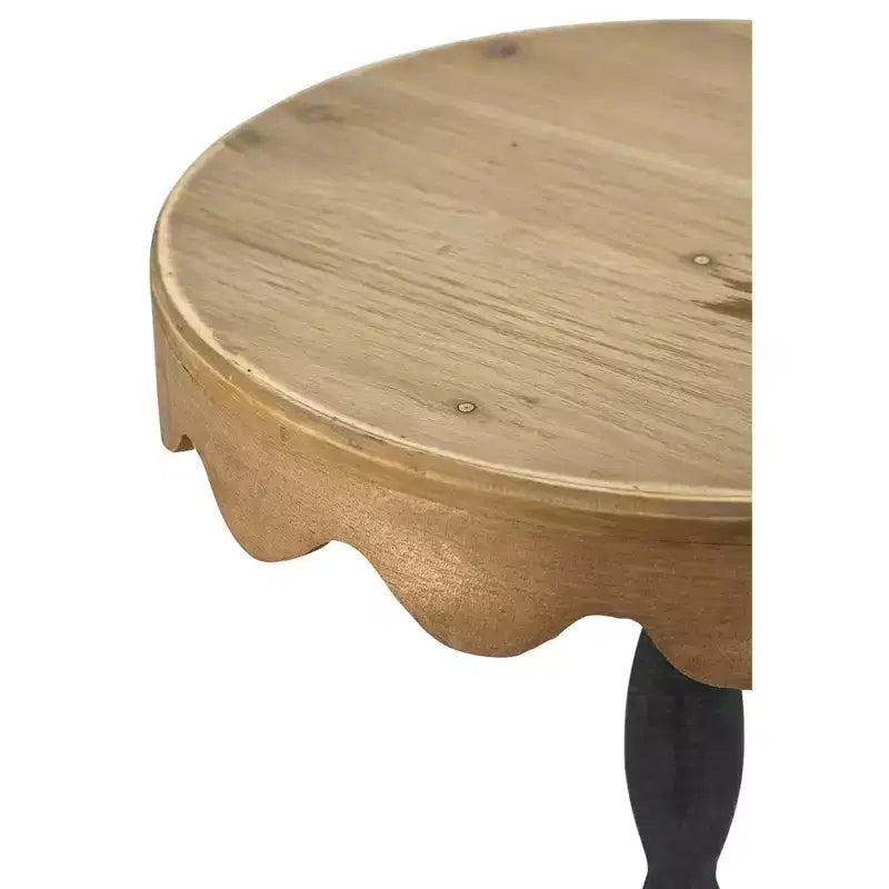 Table d'appoint en fer noir avec plateau en bois marron festonné D30x75cm