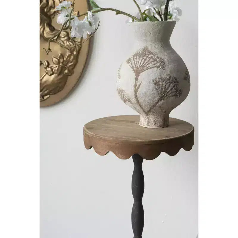 Table d'appoint en fer noir avec plateau en bois marron festonné D30x75cm