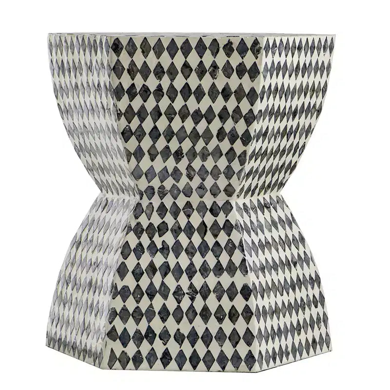 Hexagonal Garden Capiz Stool Accent Table Black White 15x13x17