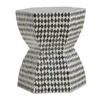 Tabouret de jardin hexagonal Capiz Table d'appoint Noir Blanc 15x13x17