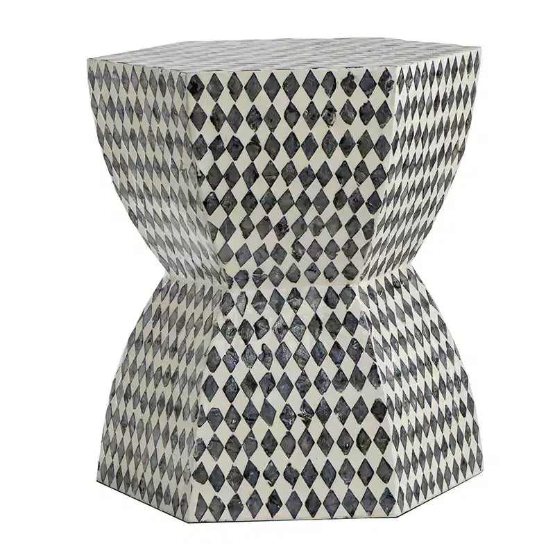 Tabouret de jardin hexagonal Capiz Table d'appoint Noir Blanc 15x13x17