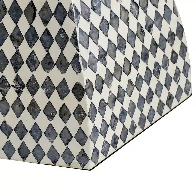 Tabouret de jardin hexagonal Capiz Table d'appoint Noir Blanc 15x13x17