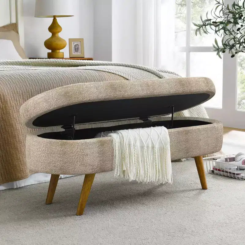 TUYOHW Pouf de rangement moderne avec pieds en bois, banc de rangement avec siège rembourré, banc de bout de lit pour chambre à coucher, salon