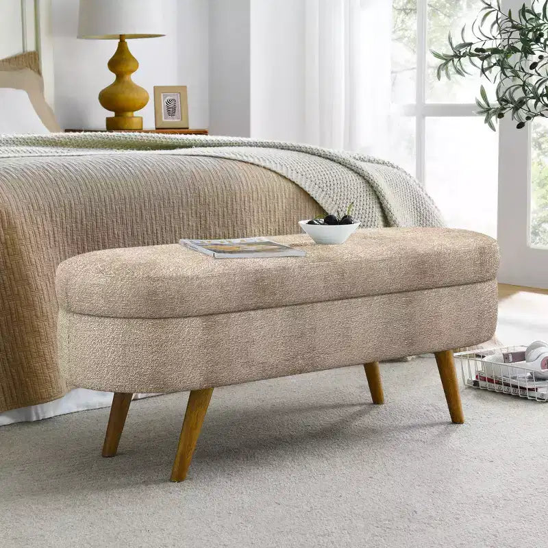 TUYOHW Pouf de rangement moderne avec pieds en bois, banc de rangement avec siège rembourré, banc de bout de lit pour chambre à coucher, salon