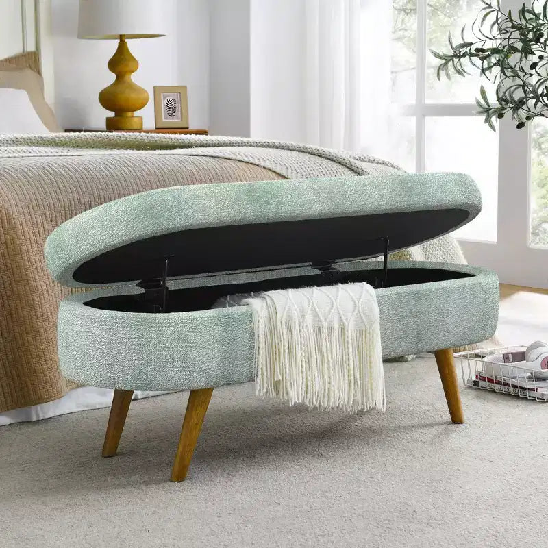 TUYOHW Pouf de rangement moderne avec pieds en bois, banc de rangement avec siège rembourré, banc de bout de lit pour chambre à coucher, salon