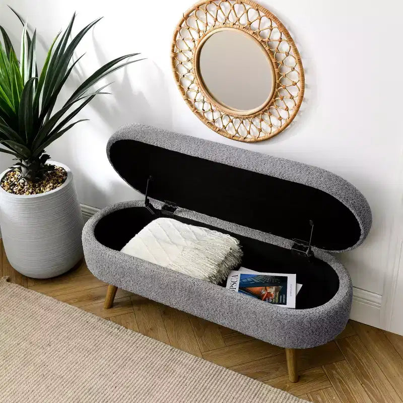 TUYOHW Pouf de rangement moderne avec pieds en bois, banc de rangement avec siège rembourré, banc de bout de lit pour chambre à coucher, salon