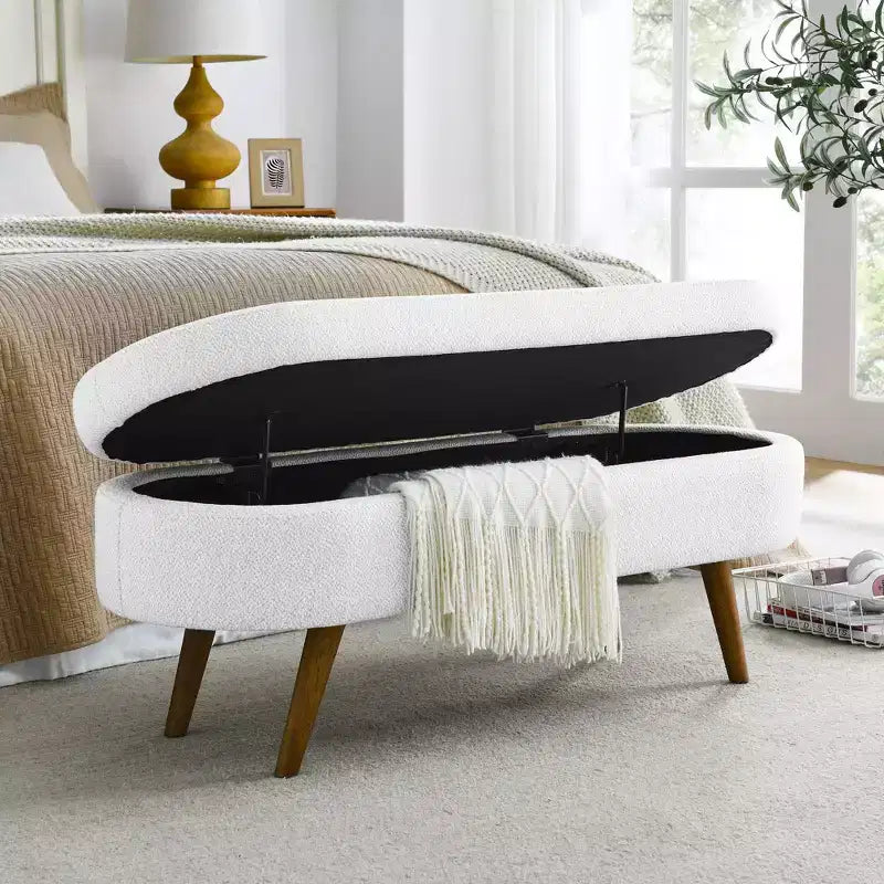 TUYOHW Pouf de rangement moderne avec pieds en bois, banc de rangement avec siège rembourré, banc de bout de lit pour chambre à coucher, salon