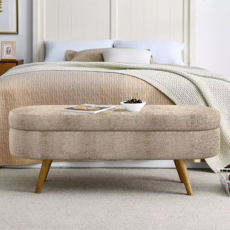 TUYOHW Pouf de rangement moderne avec pieds en bois, banc de rangement avec siège rembourré, banc de bout de lit pour chambre à coucher, salon
