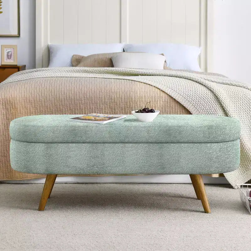 TUYOHW Pouf de rangement moderne avec pieds en bois, banc de rangement avec siège rembourré, banc de bout de lit pour chambre à coucher, salon