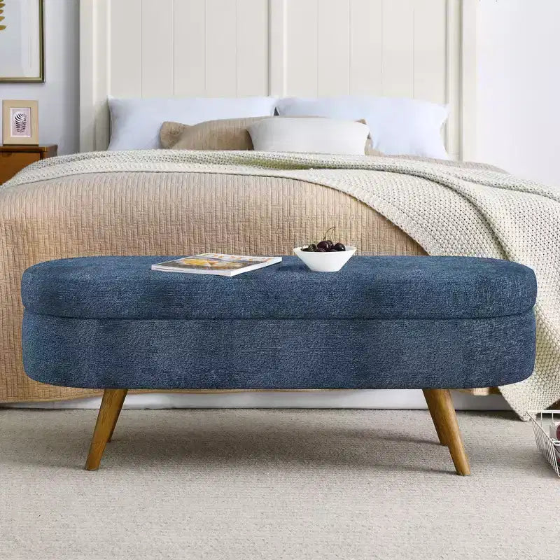 TUYOHW Pouf de rangement moderne avec pieds en bois, banc de rangement avec siège rembourré, banc de bout de lit pour chambre à coucher, salon