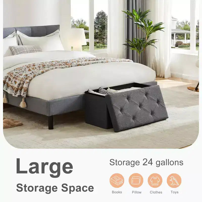 TUYOHW Banc de rangement 30/43 pouces avec siège rembourré, bout de lit, banc de rangement pliable grande capacité pour salon, chambre à coucher