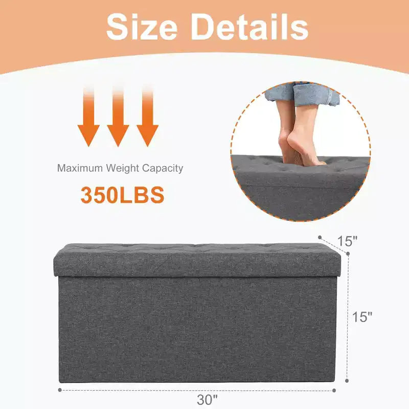 TUYOHW Banc de rangement 30/43 pouces avec siège rembourré, bout de lit, banc de rangement pliable grande capacité pour salon, chambre à coucher
