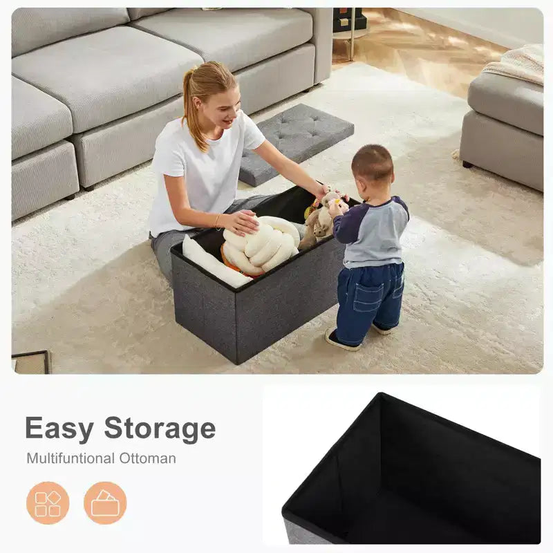 TUYOHW Banc de rangement 30/43 pouces avec siège rembourré, bout de lit, banc de rangement pliable grande capacité pour salon, chambre à coucher