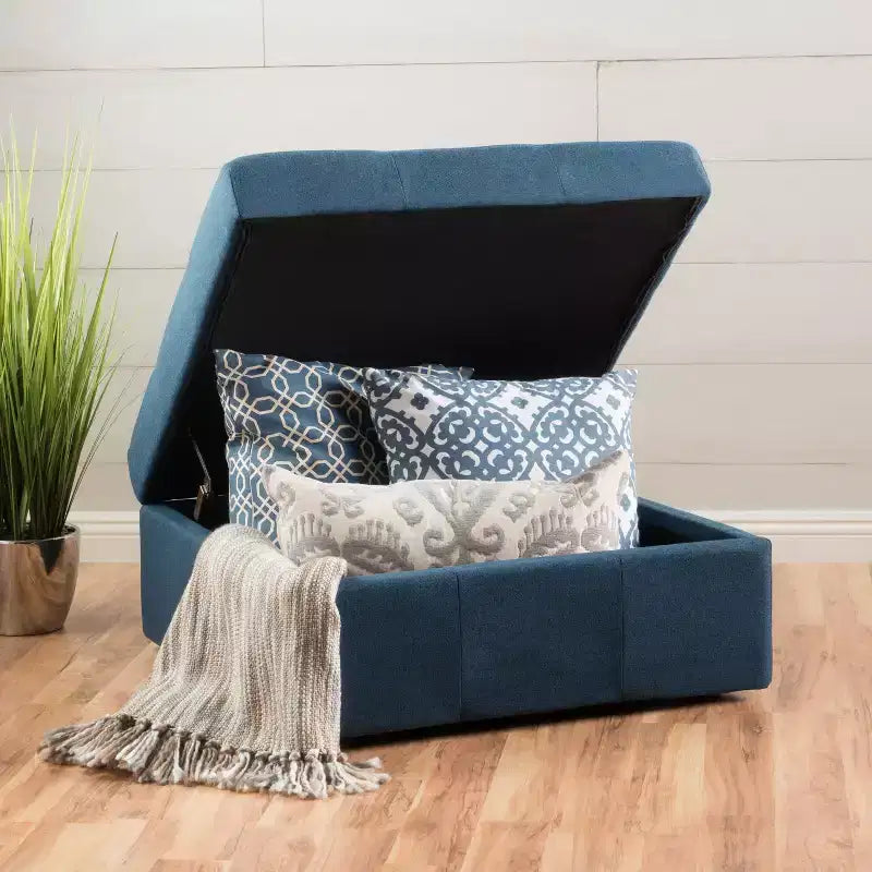 TUYOHW Pouf de rangement carré de grande capacité, banc d'entrée avec charnières à pression, repose-pieds banc de bout de lit pour salon, bleu marine