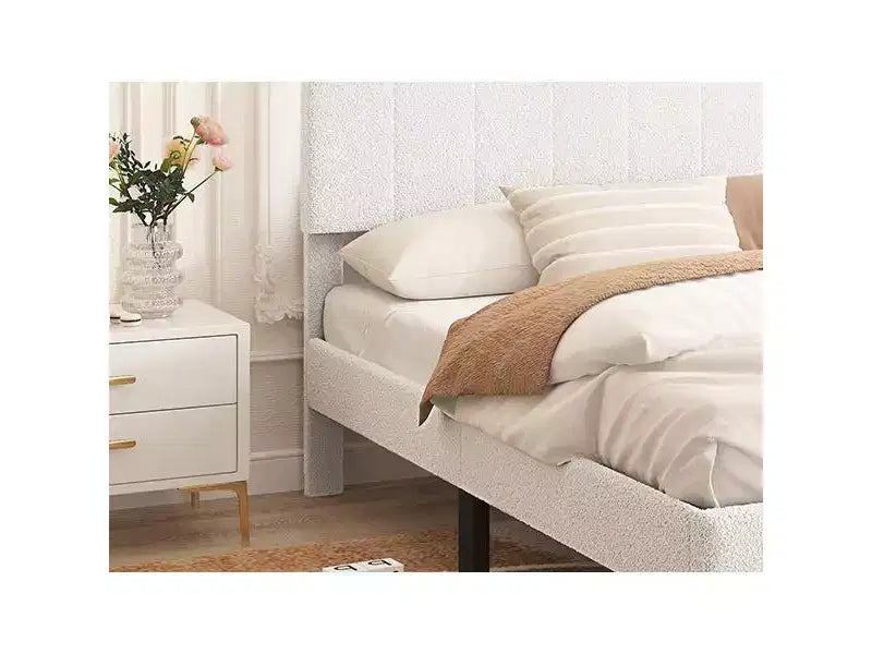 Cadre de lit moderne Bestier rembourré avec tête de lit ondulée, éclairage d'ambiance blanc et tiroir de rangement extra-large