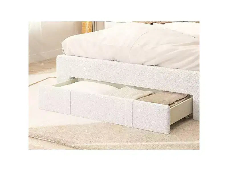 Cadre de lit moderne Bestier rembourré avec tête de lit ondulée, éclairage d'ambiance blanc et tiroir de rangement extra-large