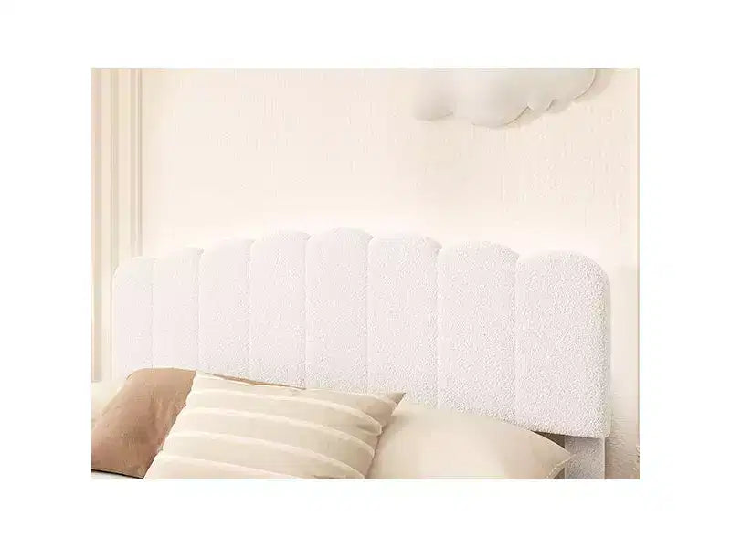 Cadre de lit moderne Bestier rembourré avec tête de lit ondulée, éclairage d'ambiance blanc et tiroir de rangement extra-large