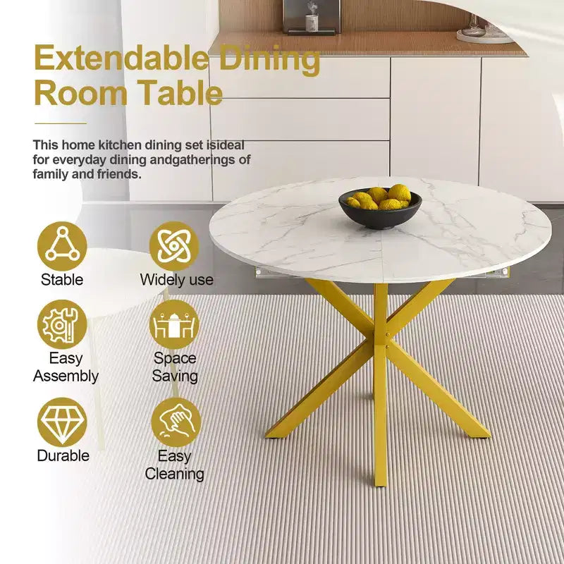 GDFStudio Renee Table à manger ronde extensible moderne avec piètement en X