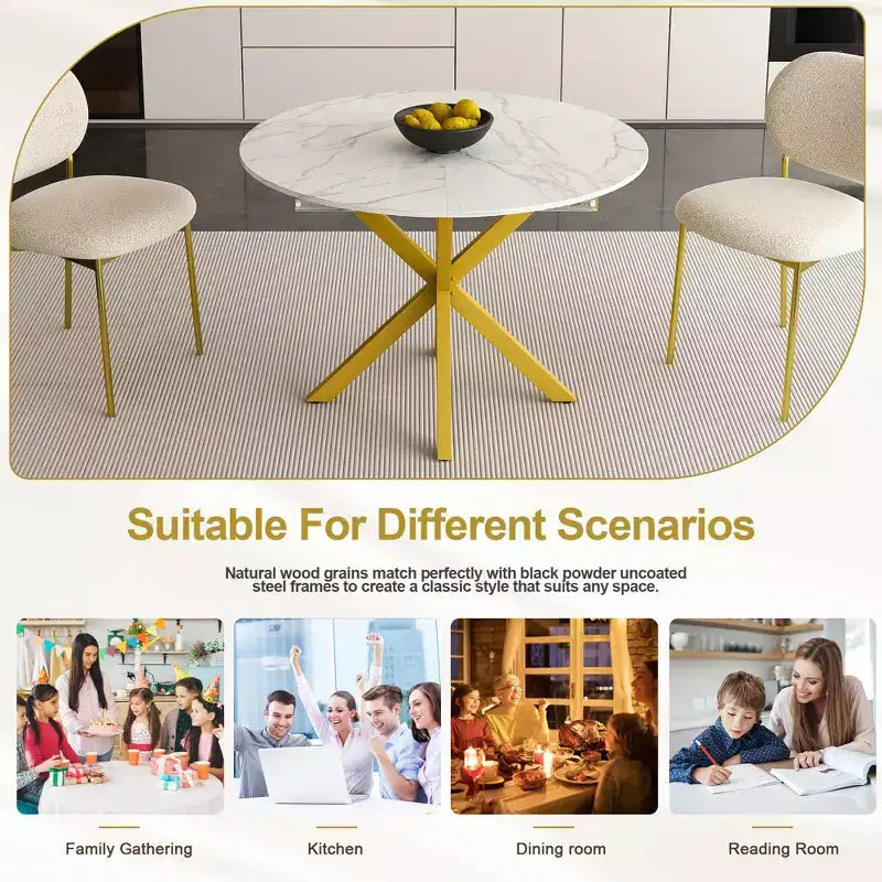 GDFStudio Renee Table à manger ronde extensible moderne avec piètement en X