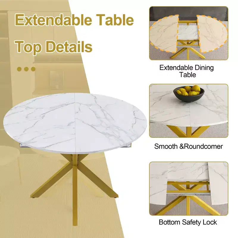 GDFStudio Renee Table à manger ronde extensible moderne avec piètement en X