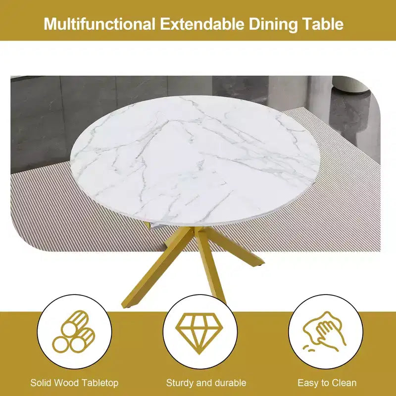 GDFStudio Renee Table à manger ronde extensible moderne avec piètement en X