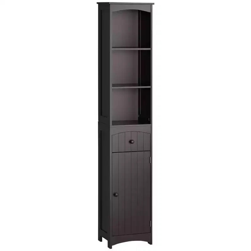 Tall Narrow Bathroom Storage Cabinet with Shelves and Doors, Slim Linen Floor Cabinet