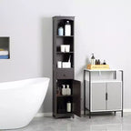 Meuble de rangement haut et étroit pour salle de bain avec étagères et portes, armoire de toilette mince sur pied